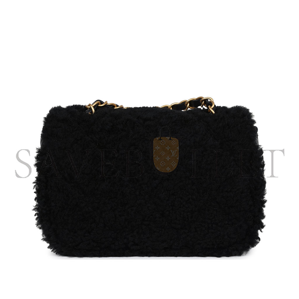 CHANEL MASTER MINI SHEARLING FLAP BAG BLACK LAMBSKIN BRUSHED GOLD HARDWARE AS5148 (18*12*6cm)